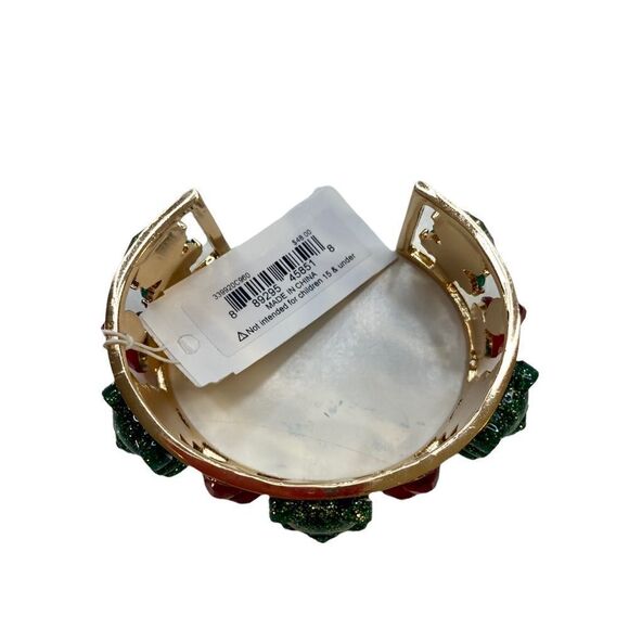 Betsey Johnson Wide Gold Toned Red Jewels & Green Gummy Bears Cuff Bracelet - Picture 7 of 7